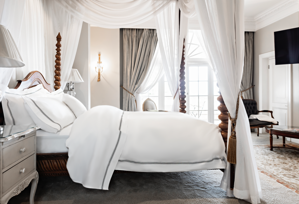 Our classic range of quality, serviceable, comfortable and durable plain bed linens are embellished using the traditional Belfast system of rows of cord stitching to denote higher thread count cloths.