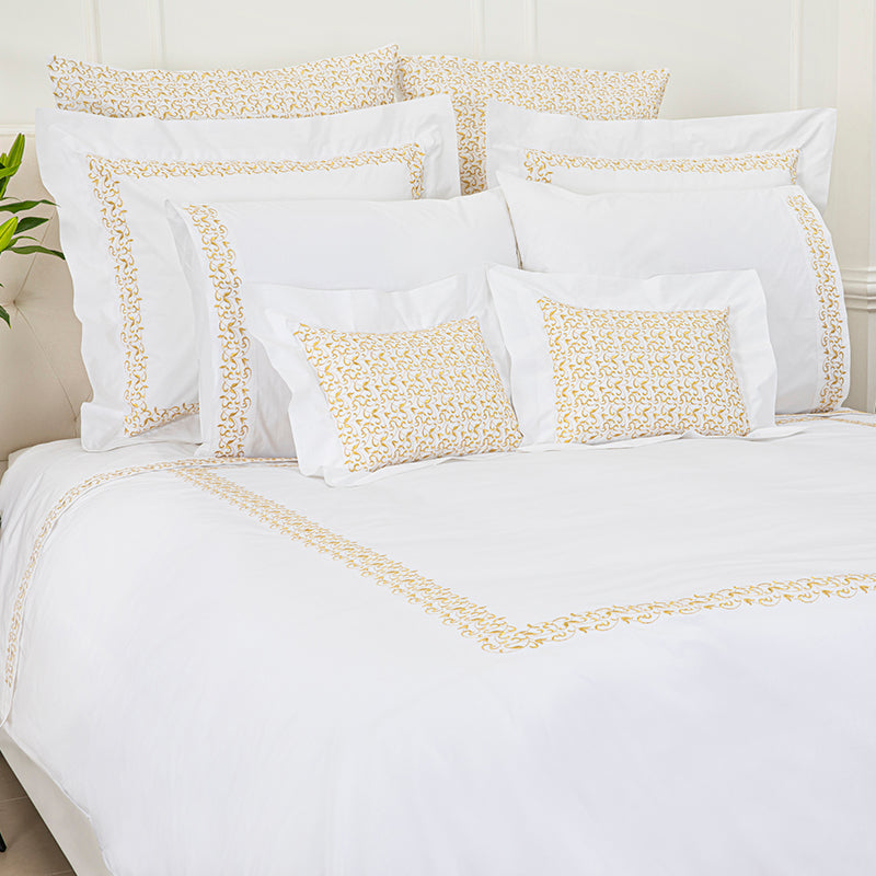 Our range of timeless machine embroidered bed linen patterns date back over forty years and have been supplied to royal households and private homes throughout Europe.