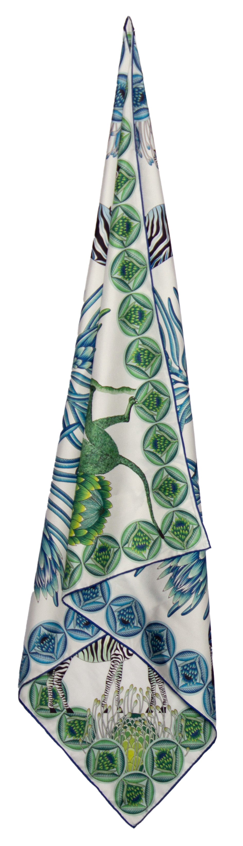 Reversible Silk Scarves - Light Blue & Green Zebra Monkey