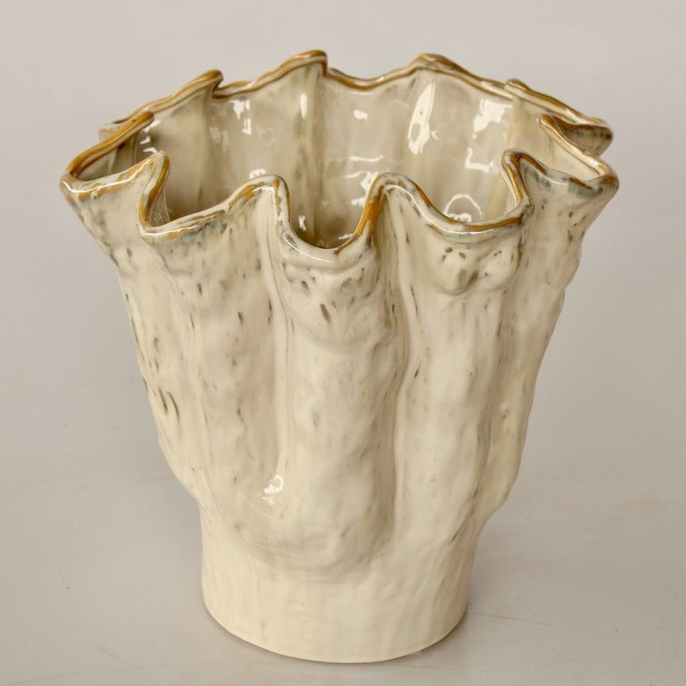 Extra Large Cream Fluted Ceramic Vase