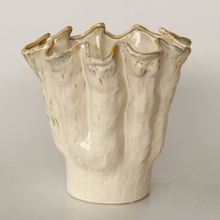 Extra Large Cream Fluted Ceramic Vase