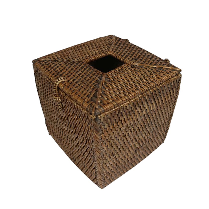 RATTAN TISSUE BOX SQUARE NO MOTIF ANTIQUE