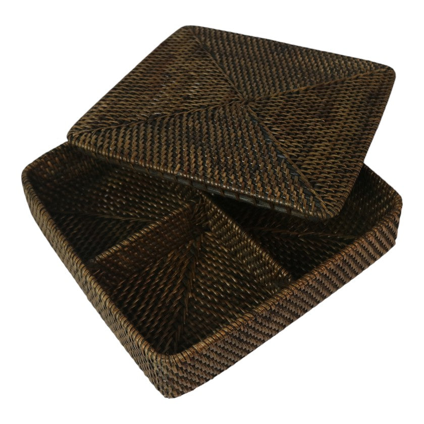 Rattan Tea Caddy Basket Square Antique