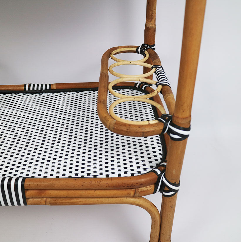 Rattan Thick & Synthetic Drink Trolley Black & White