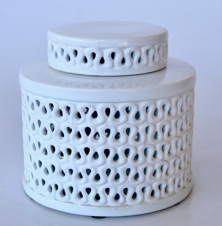 Small White Cut Out Round Jar