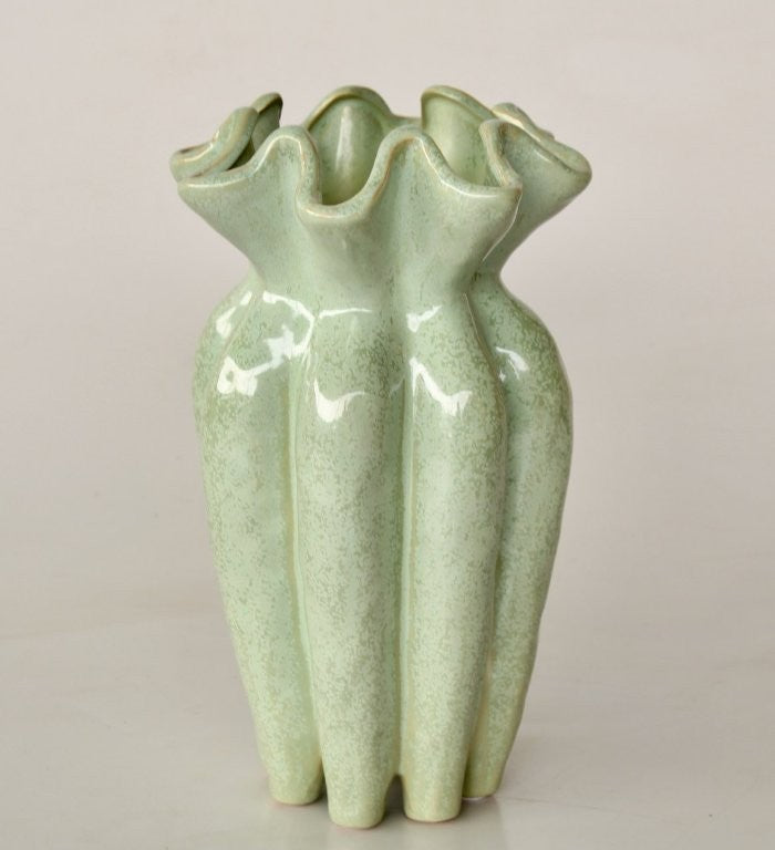 Aqua Green Fluted Ceramic Vase