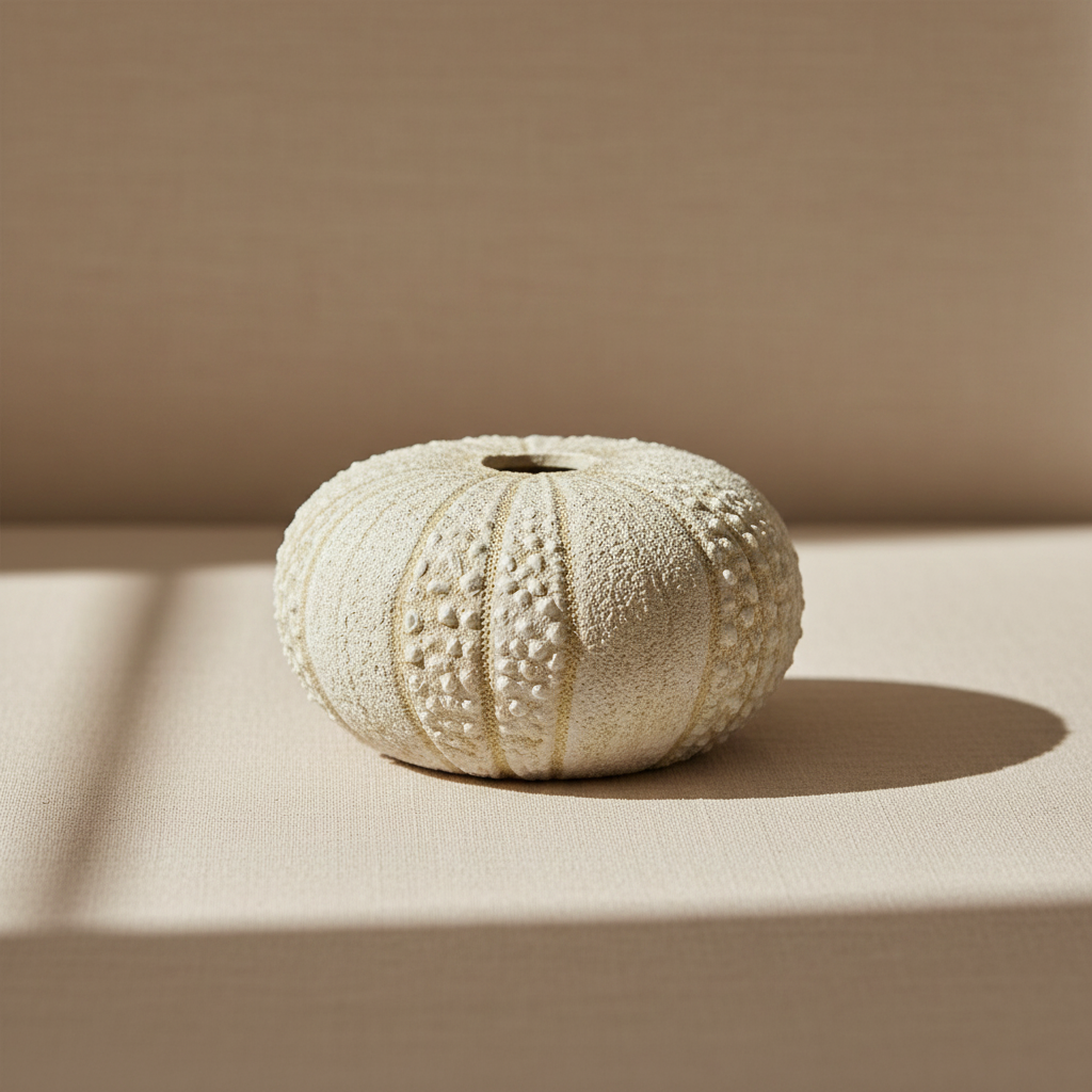 White sea urchin shell on a white background
