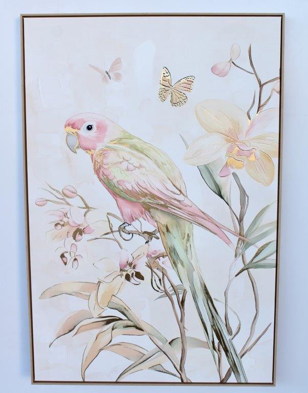 Extra Large Parrot & Butterfly Picture (50% Handpainted)