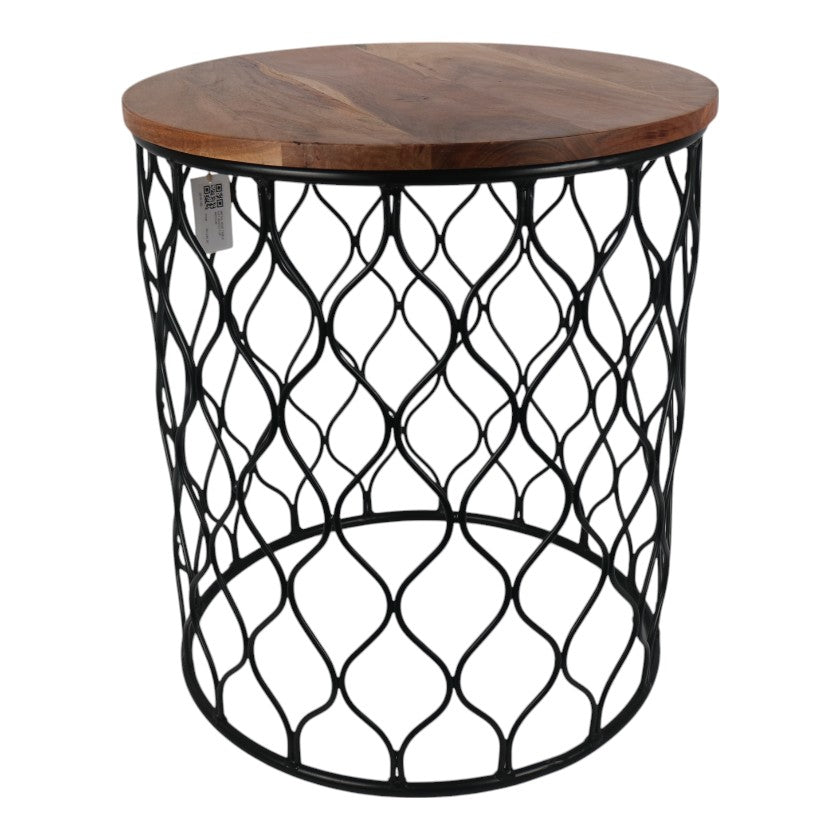 Metal Side Table Natural Wood Top - Small
