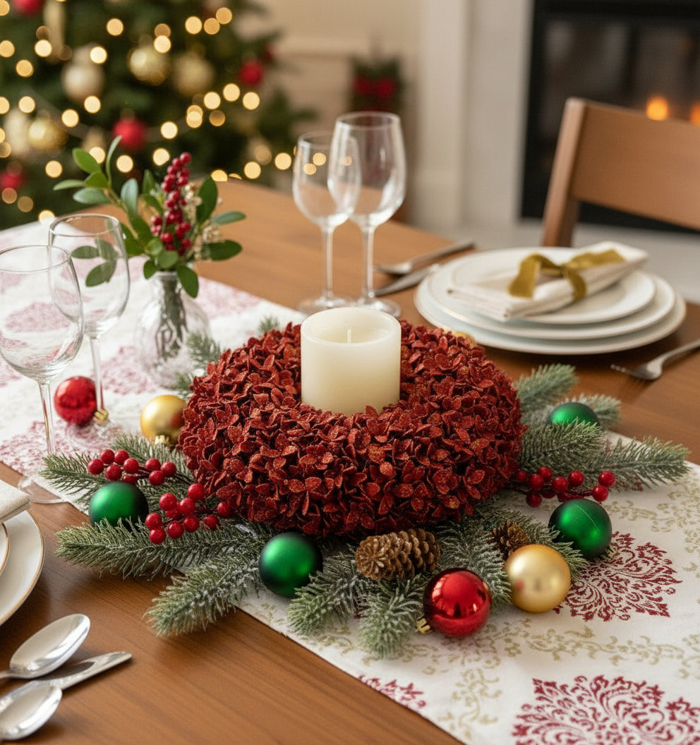 Red Buxifolia candle wreath in a box