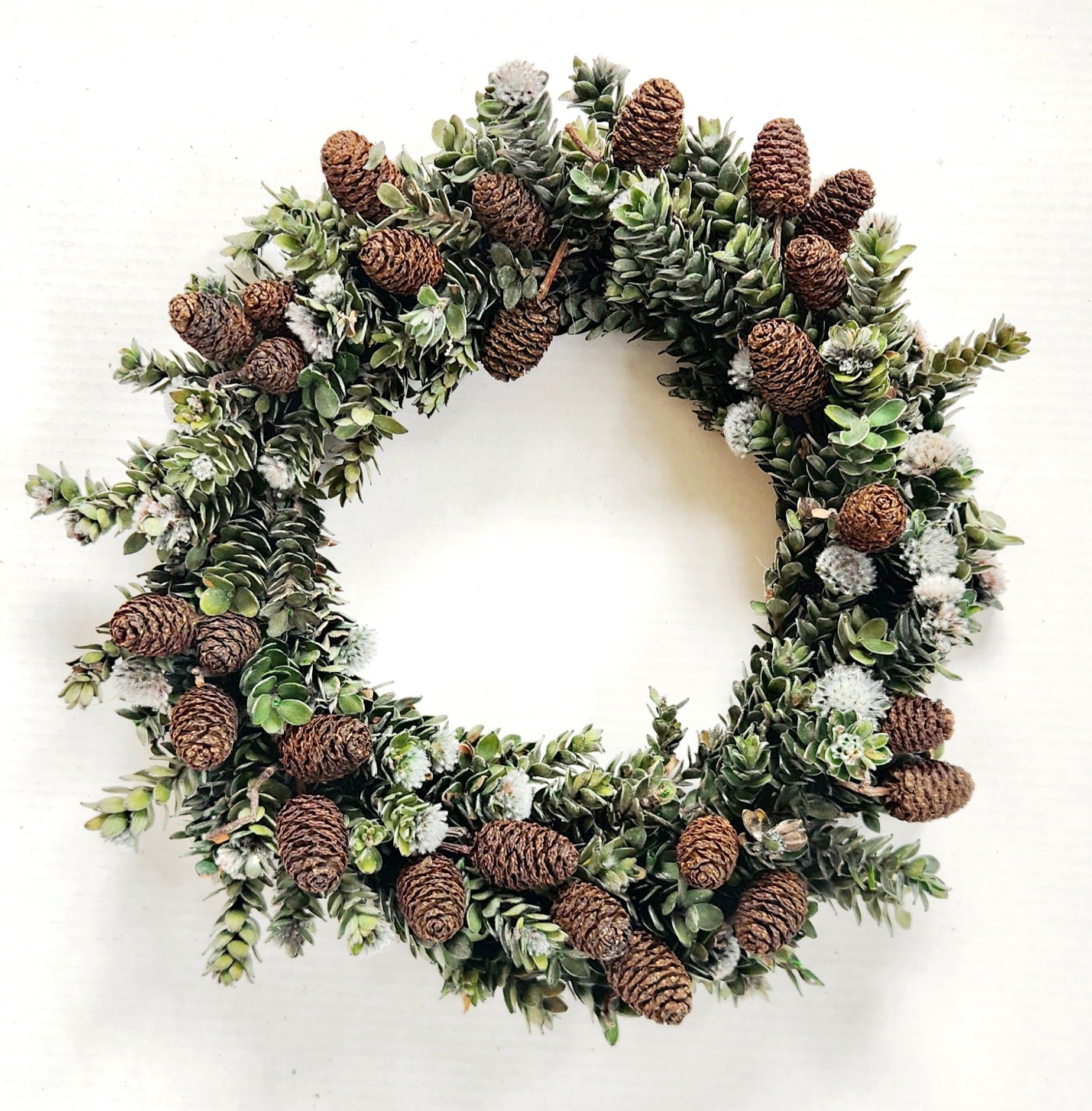 Buxifolia & Cone Mix Green Candle Wreath in a Box