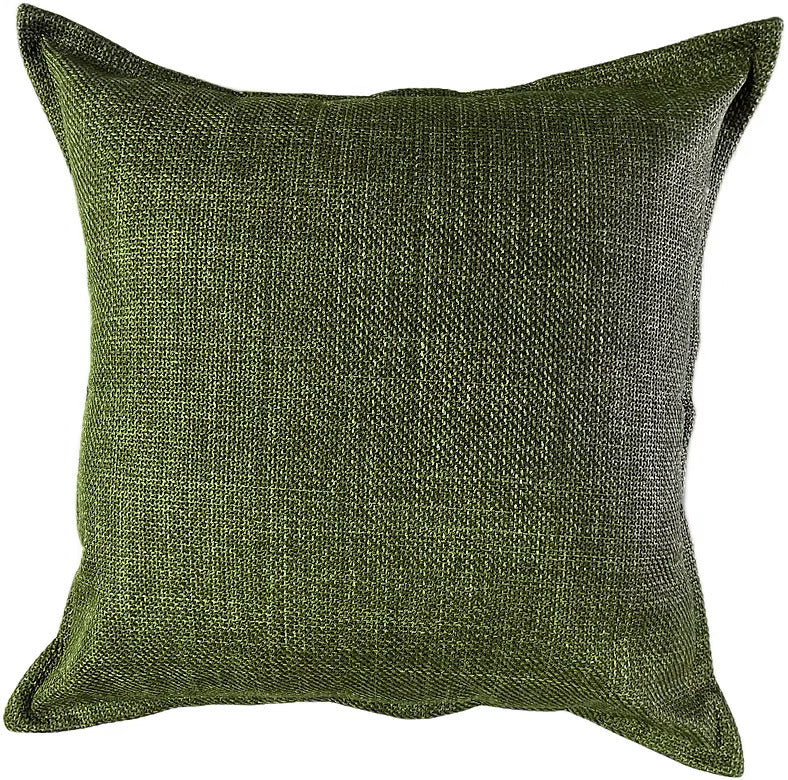 An olive green textured throw pillow with a woven linen-like fabric, shown against a plain white background.