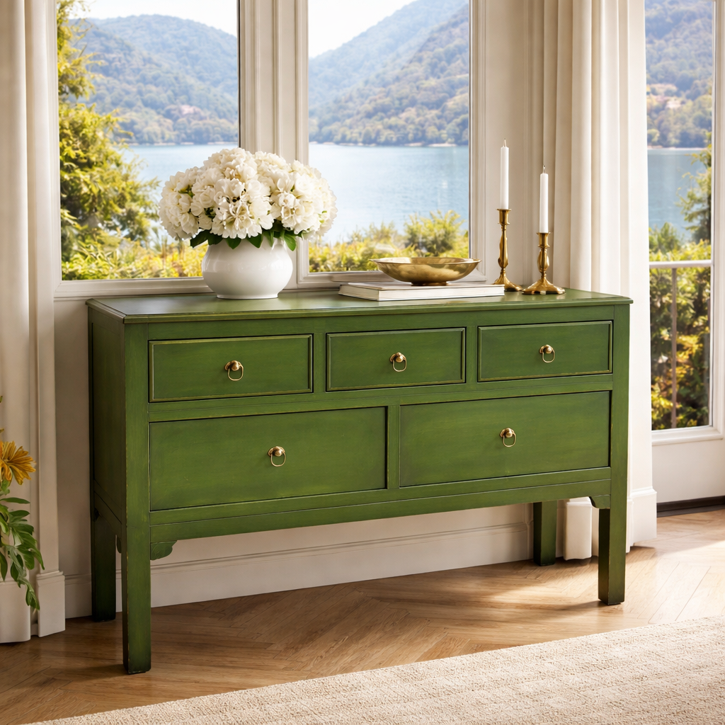 GREEN BLUE 5 DRAWER BUFFET CABINET