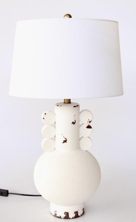 Off White Dsitressed Lamp White Finial & Harp Shade