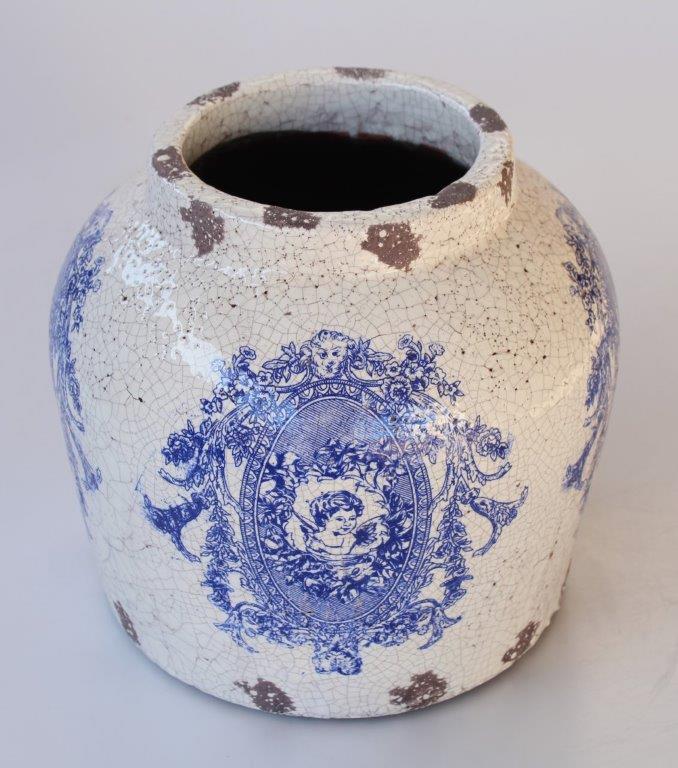 Blue & White Distressed Angel Planter