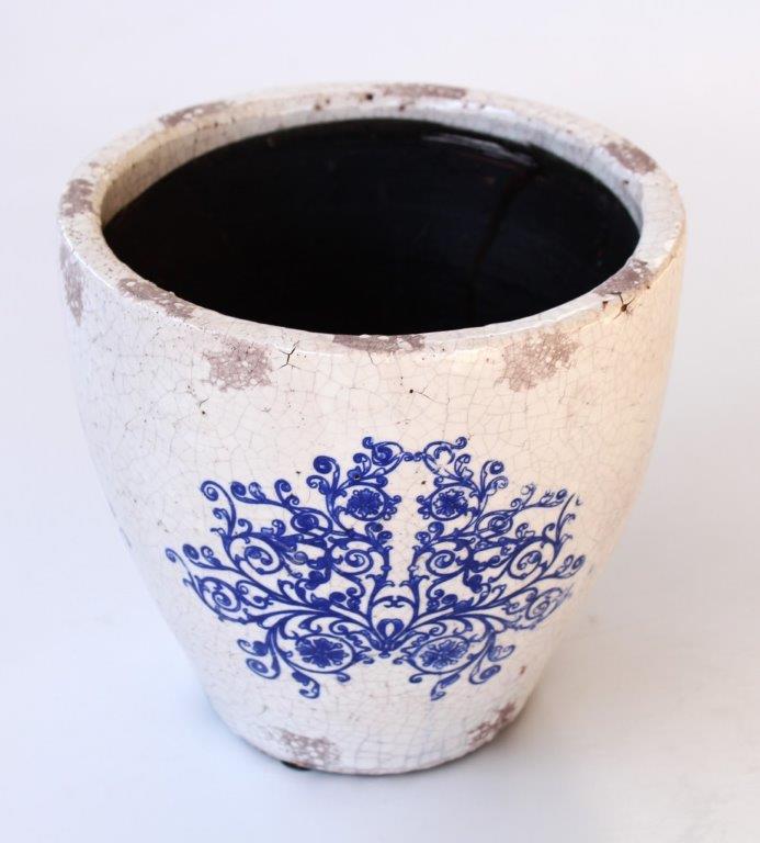 Blue & White Distressed Shaped Planter