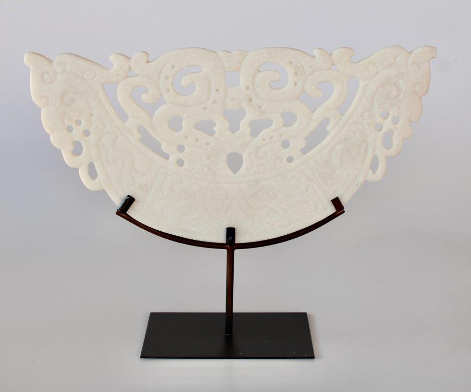 Large White Cut-Out Sandstone on Metal Stand