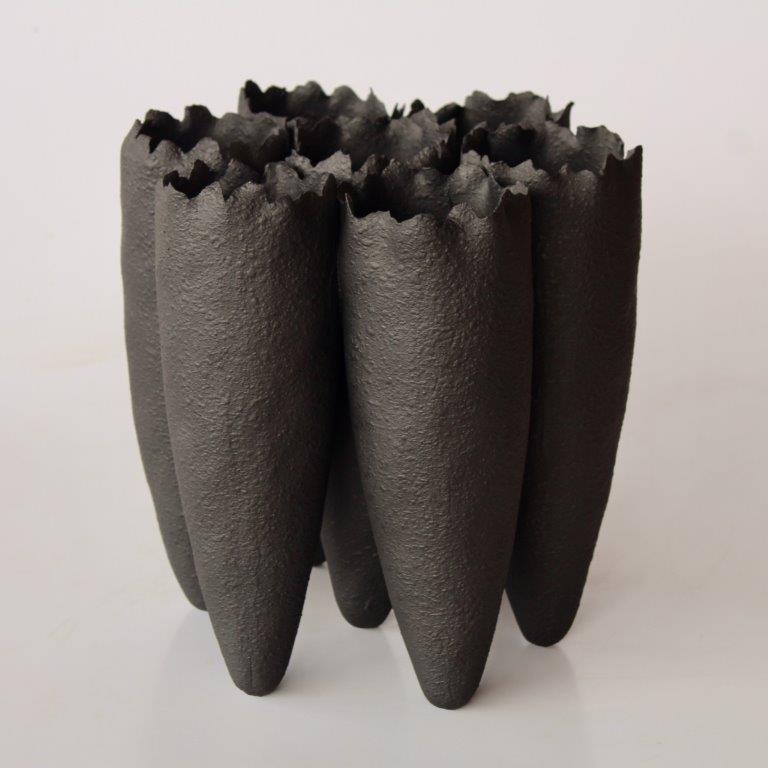 7 Black Ceramic Vases Joined