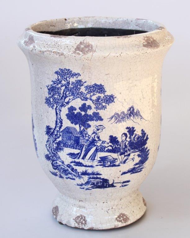 Blue & White Distressed Toilet Planter on Foot