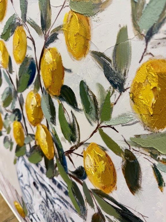 Large Hand painted Blue Pot with Lemons Picture