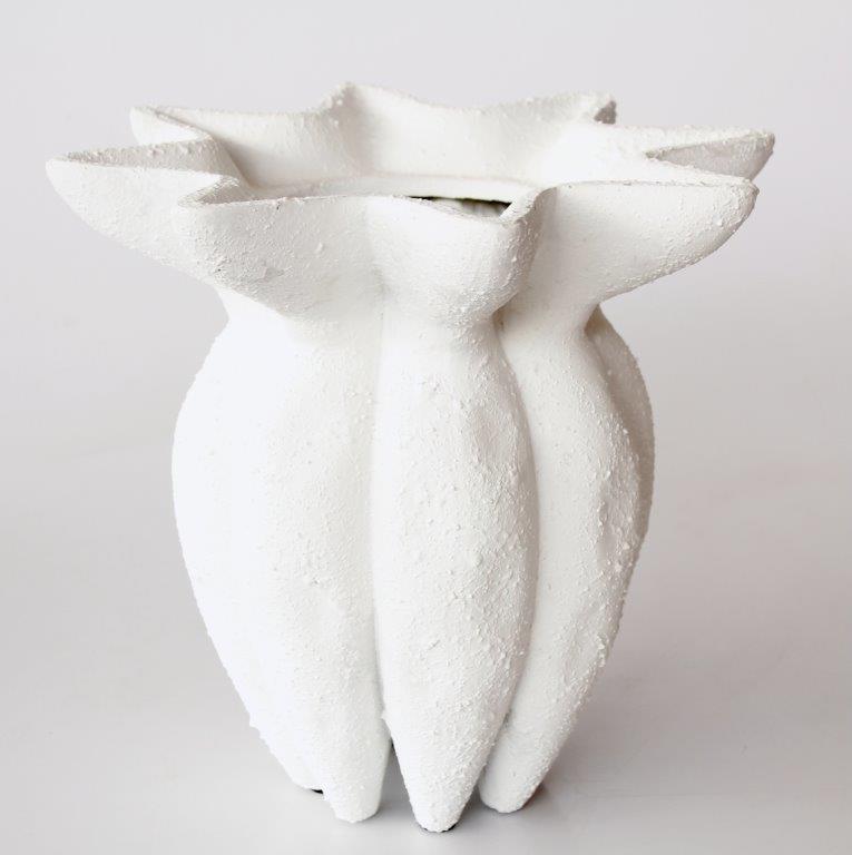 White Ceramic Seapod Fluted Vase