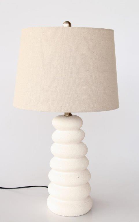 Beige Circles Lamp Base Beige Linen Finial & Harp Shade