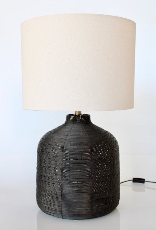 BLACK CANE LAMP BASE WITH BEIGE SHADE
