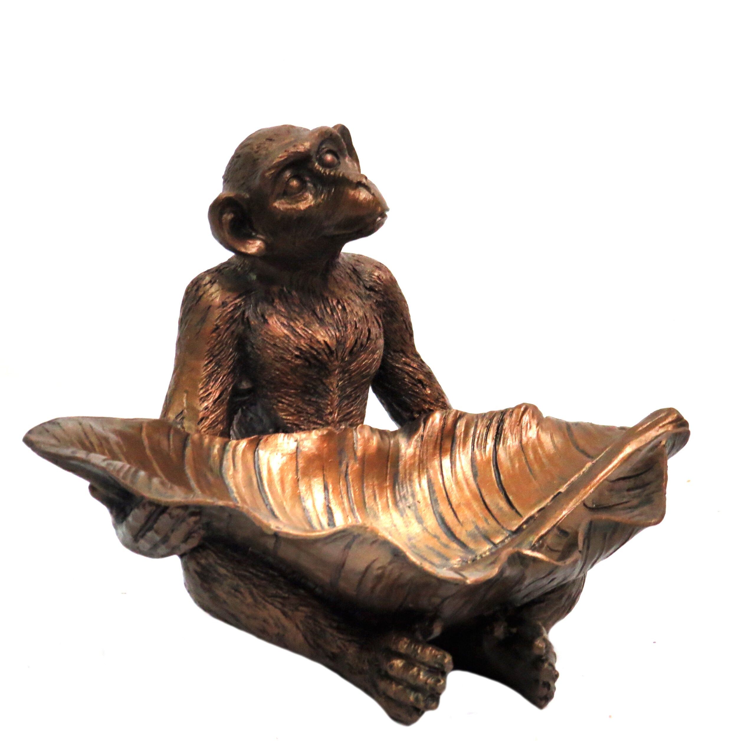 Bronze Monkey with Leaf Catch-All Tray – 22cm