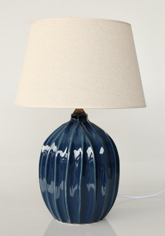 Blue Shaped Ceramic Lamp Base Beige Shade