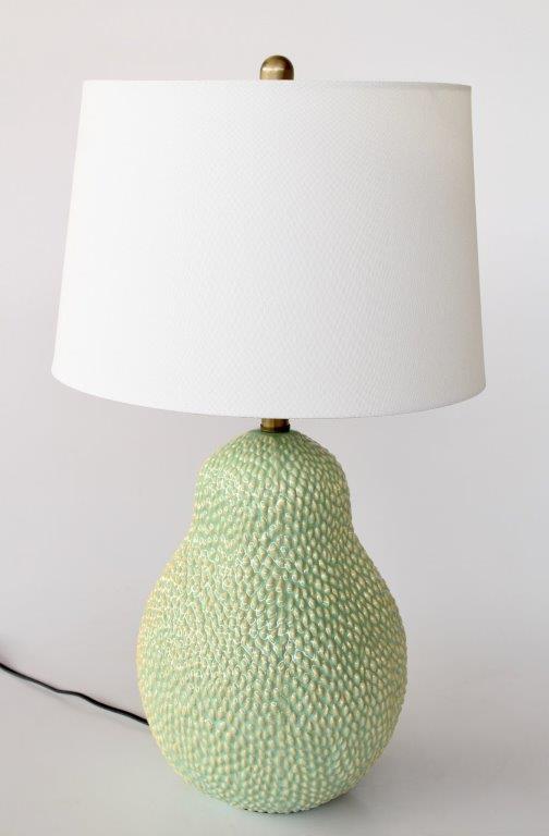 Pale Green Speckled Lamp Base Off White Finial & Harp Shade