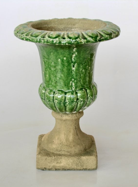 Green and Cement Distressed Urn
