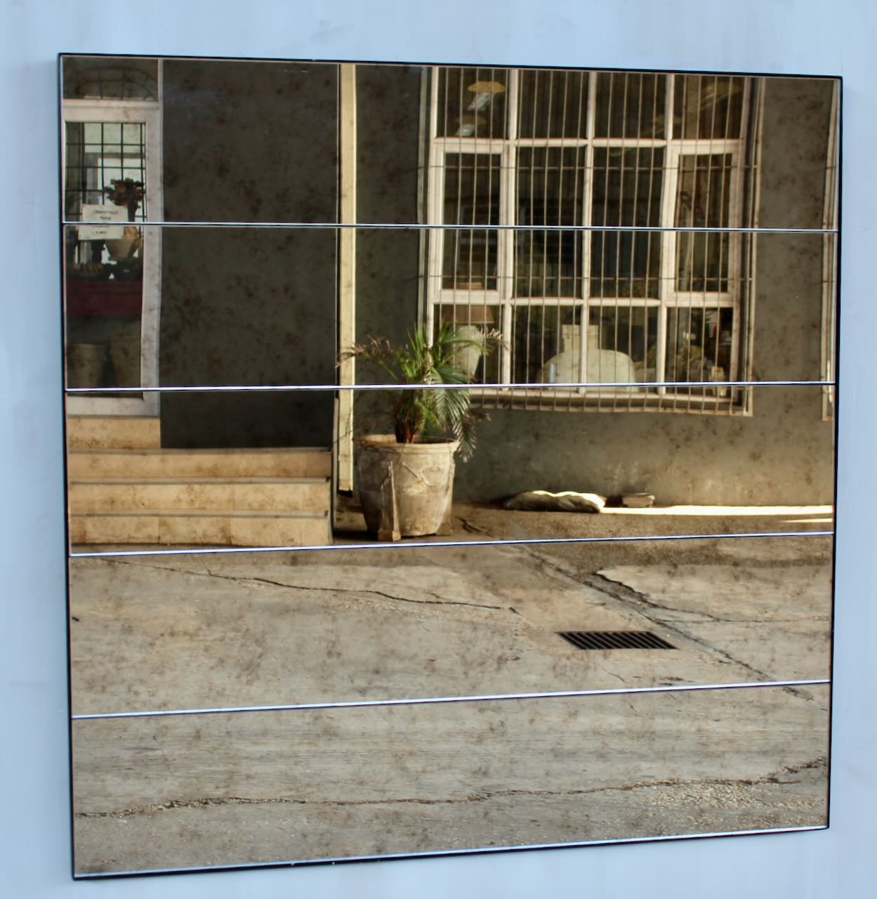 Large Square Vintage Mirror Black Metal Frame