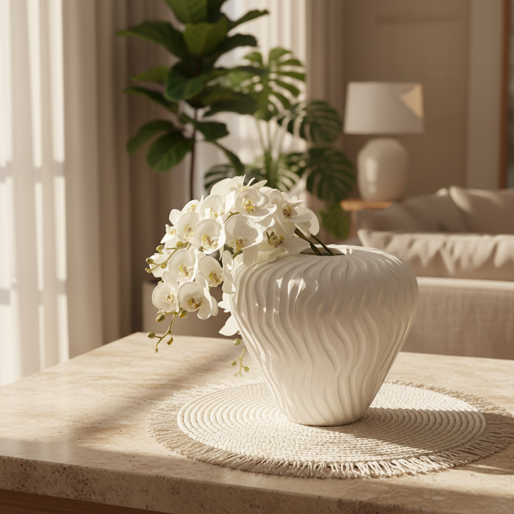 Eli Stripe White Planter Large