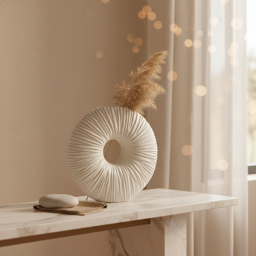 Round decorative item with a textured surface on a white background
