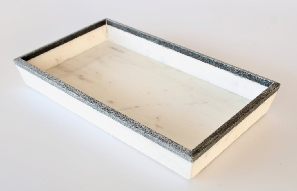 WHITE MARBLE TRAY GREY EDGE