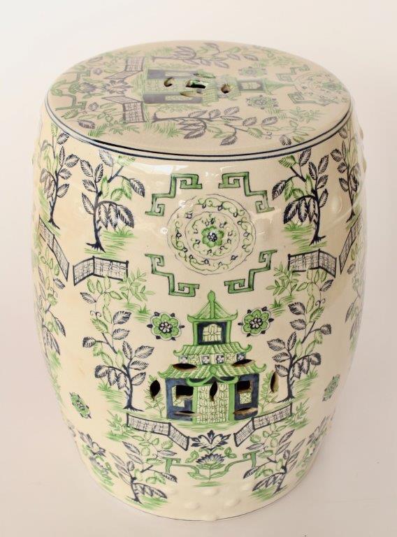 Green and Blue Pagoda Garden Stool