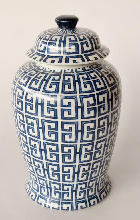 Blue and white Geometric Ginger Jar