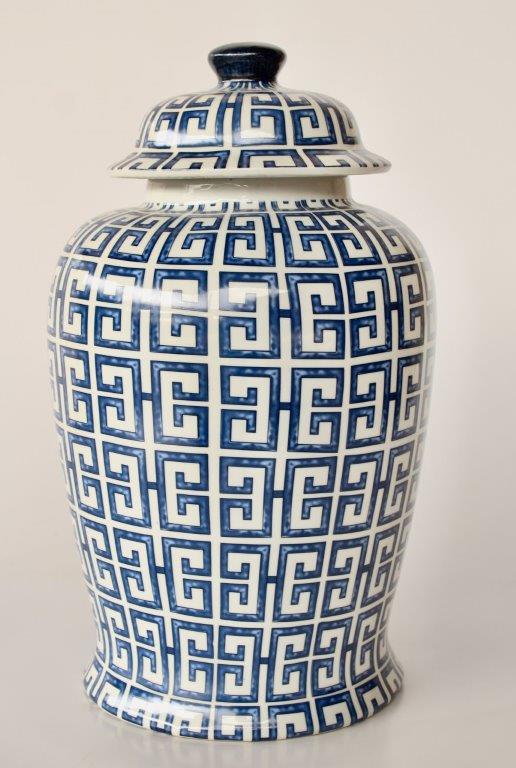 Blue and white Geometric Ginger Jar