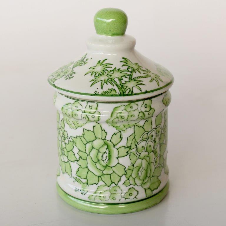 Small Lime Green Floral Jar with Lid
