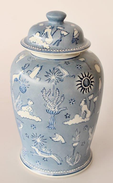 Large Blue & White Tiger Moon Ginger Jar