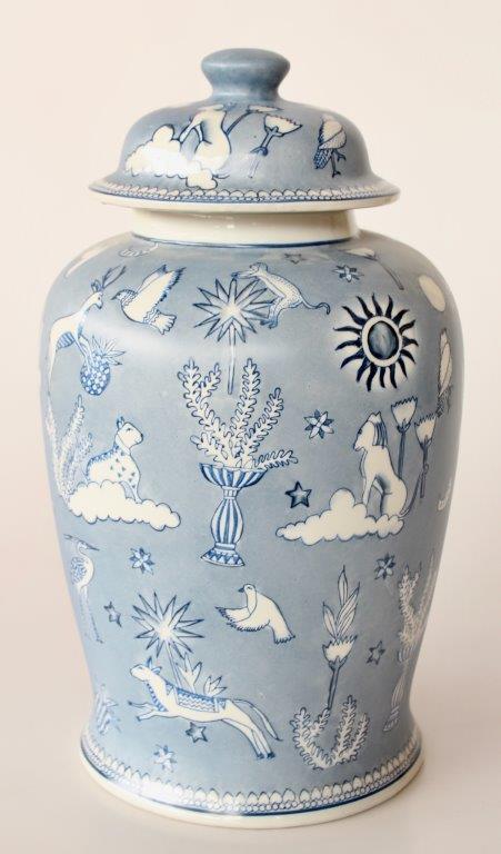 Large Blue & White Tiger Moon Ginger Jar