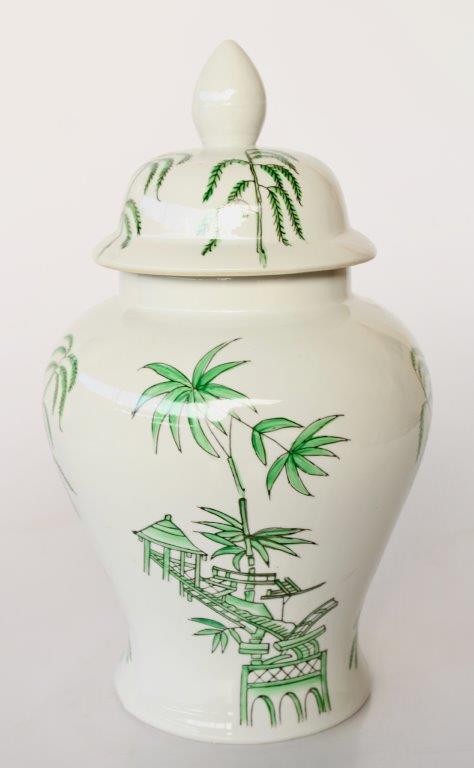Large Green Palm Leaf Ginger Jar
