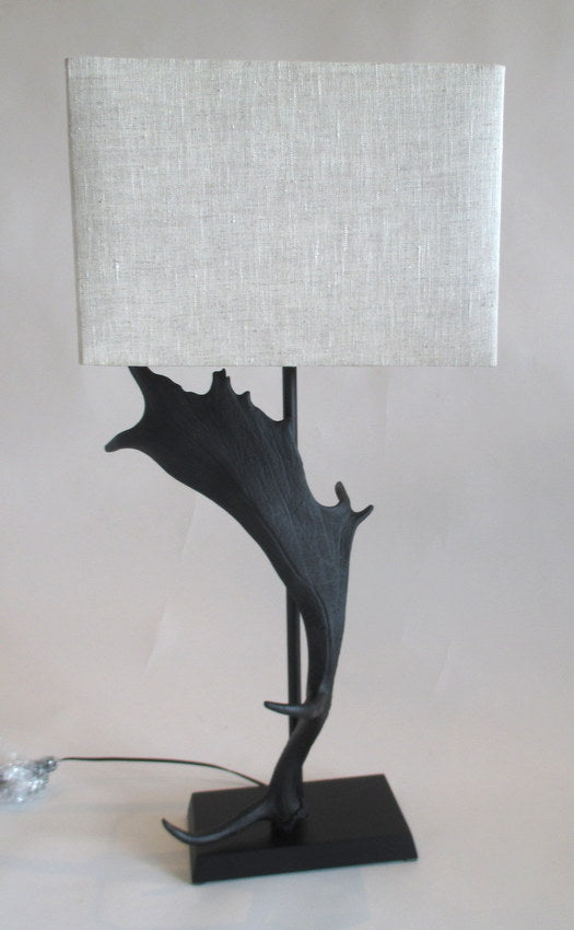 Black Fallow Deer Lamp with Linen Shade