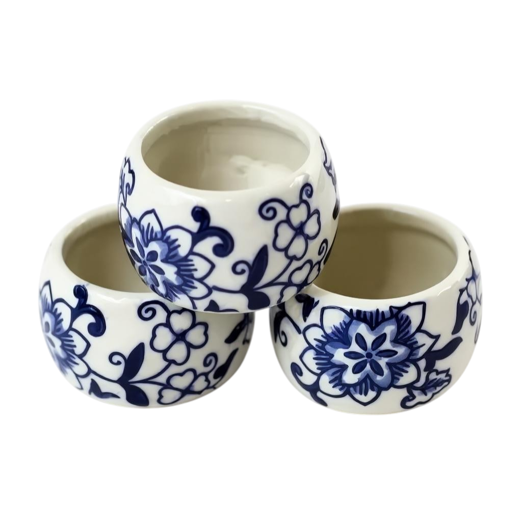 Napkin Rings 8pc Set - Ceramic Stone ware Blue
