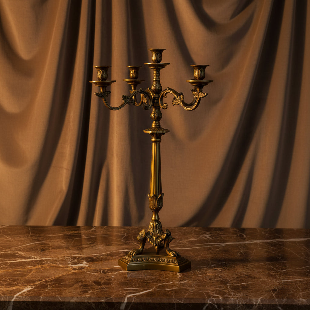 Bronze five-arm candelabrum on a white background