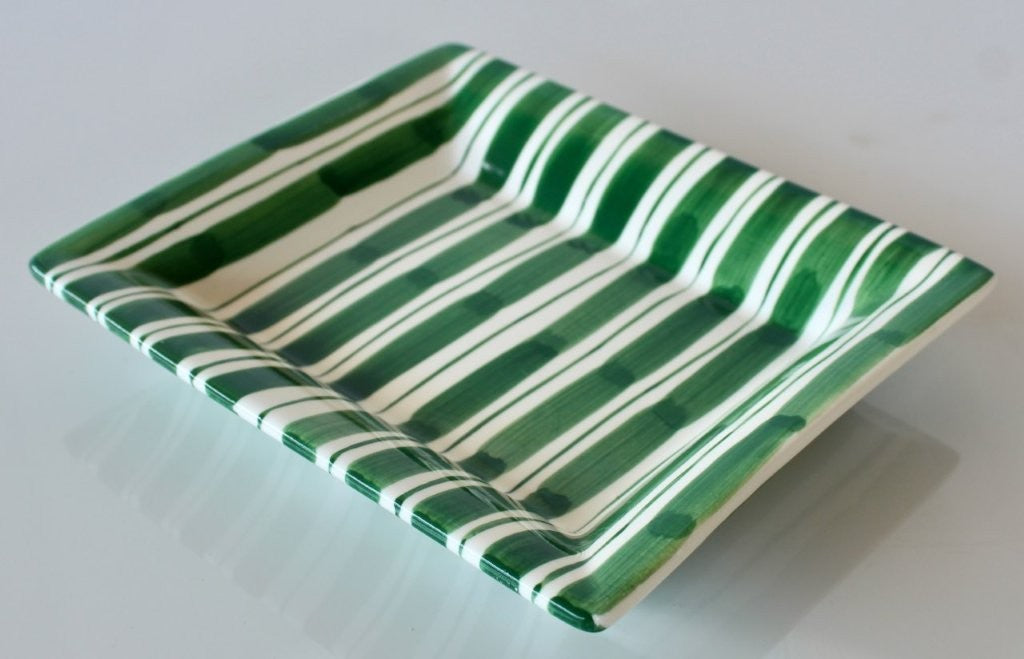 GREEN STRIPE CERAMIC PLATE 17X20CM