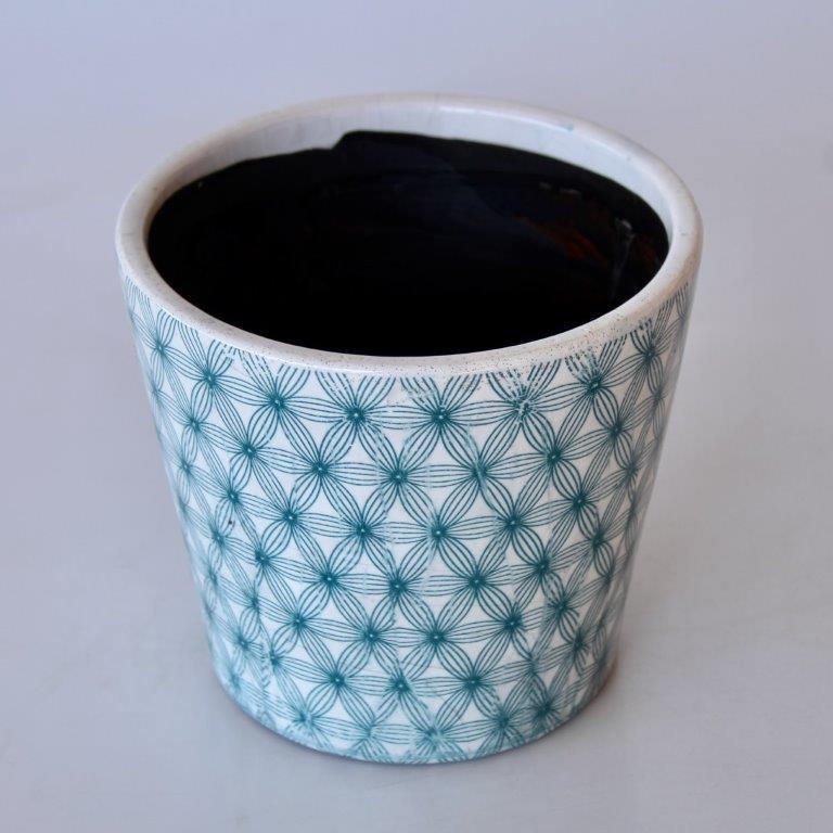 Turquoise Round Crisscross Planter