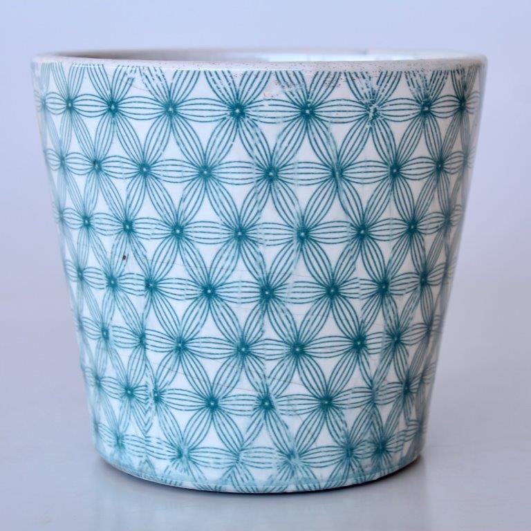 Turquoise Round Crisscross Planter