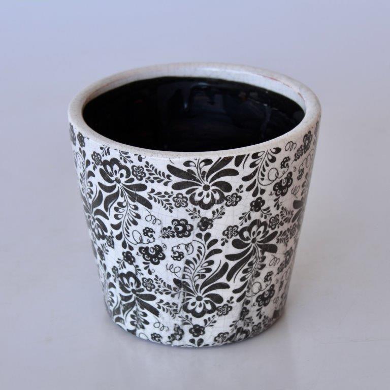 Black Round Floral Planter