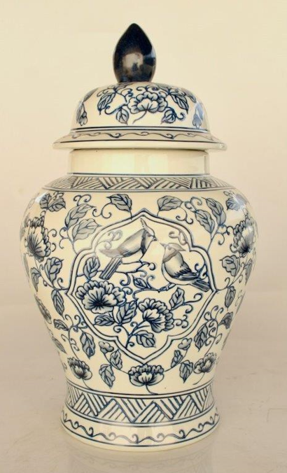 Large Blue Bird Ginger Jar - NetDécor
